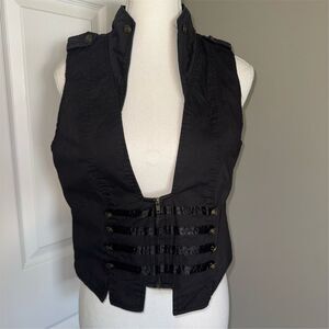 Poetry Clothing Women's Black 100% Cotton Military Style Vest Size L Zip Closure